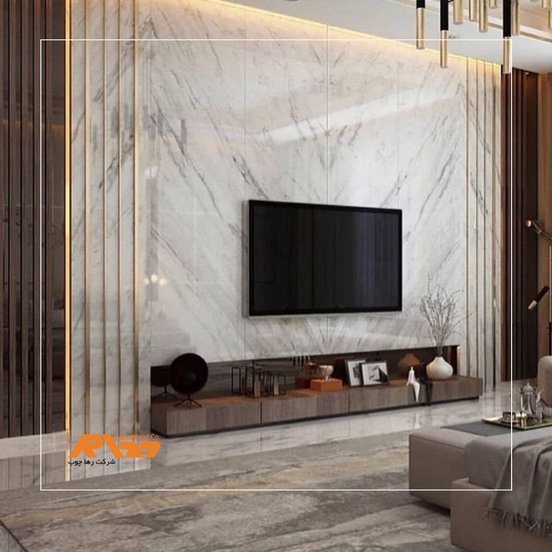 ترکیب ترموود و ماربل شیت + قیمت (1) دیوار تلویزیون با ترموود و ماربل شیت